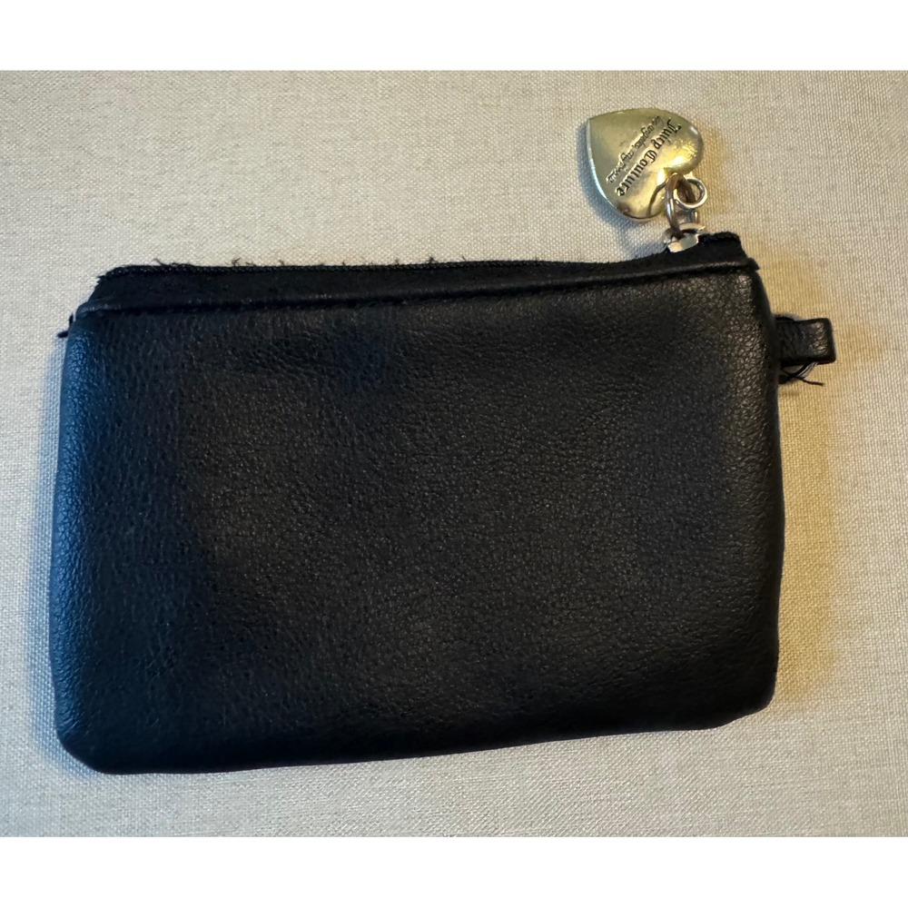 Juicy Couture Y2K Black Vegan Leather Heart Charm Coin Purse Wallet Pouch